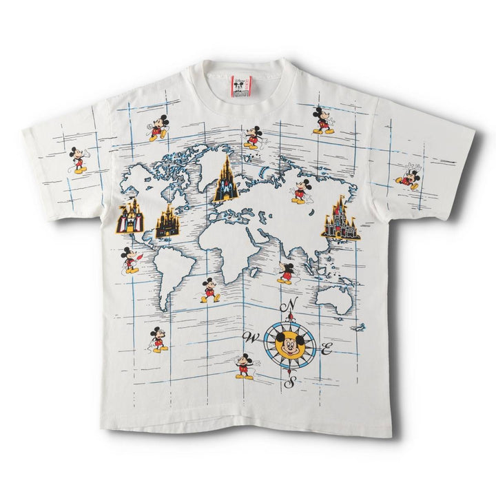 90'S Disney Designs Mickey Mouse All-Over Print Character T-Shirt, Made in USA, Men's Size L (approx.) cotton white type Vintage Second Hand