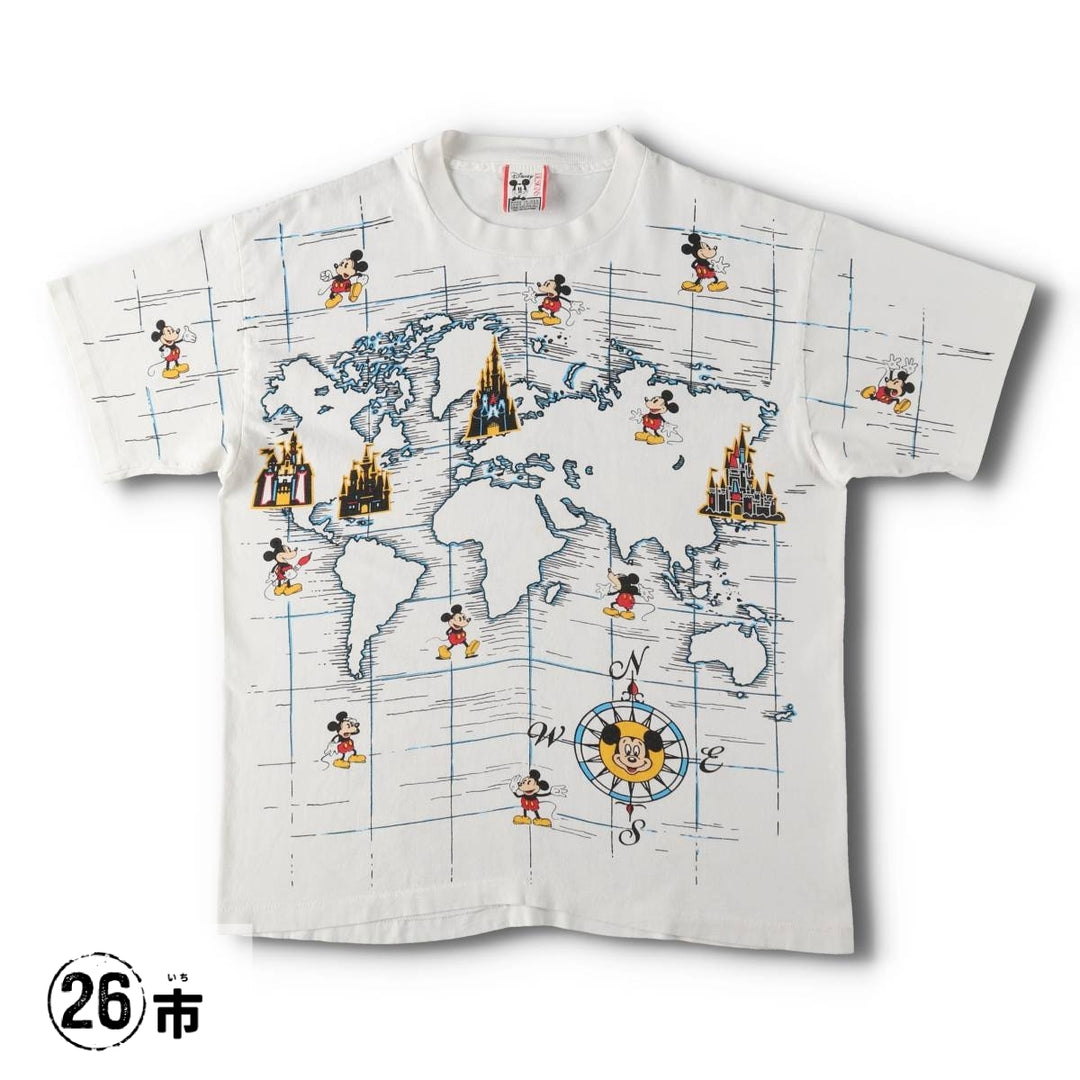 90'S Disney Designs Mickey Mouse All-Over Print Character T-Shirt, Made in USA, Men's Size L (approx.) cotton white type Vintage Second Hand