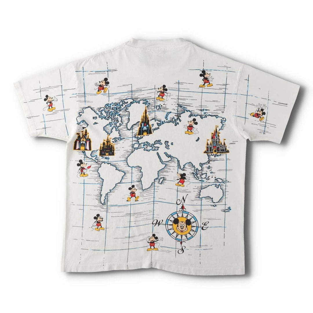 90'S Disney Designs Mickey Mouse All-Over Print Character T-Shirt, Made in USA, Men's Size L (approx.) cotton white type Vintage Second Hand