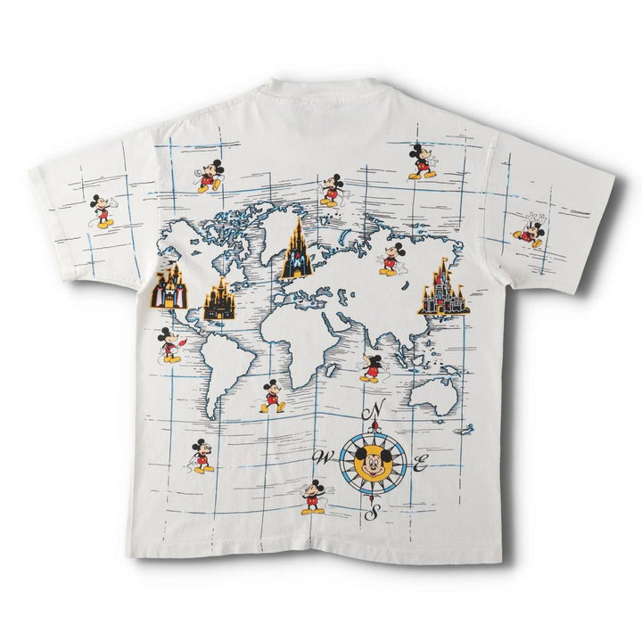 90'S Disney Designs Mickey Mouse All-Over Print Character T-Shirt, Made in USA, Men's Size L (approx.) cotton white type Vintage Second Hand