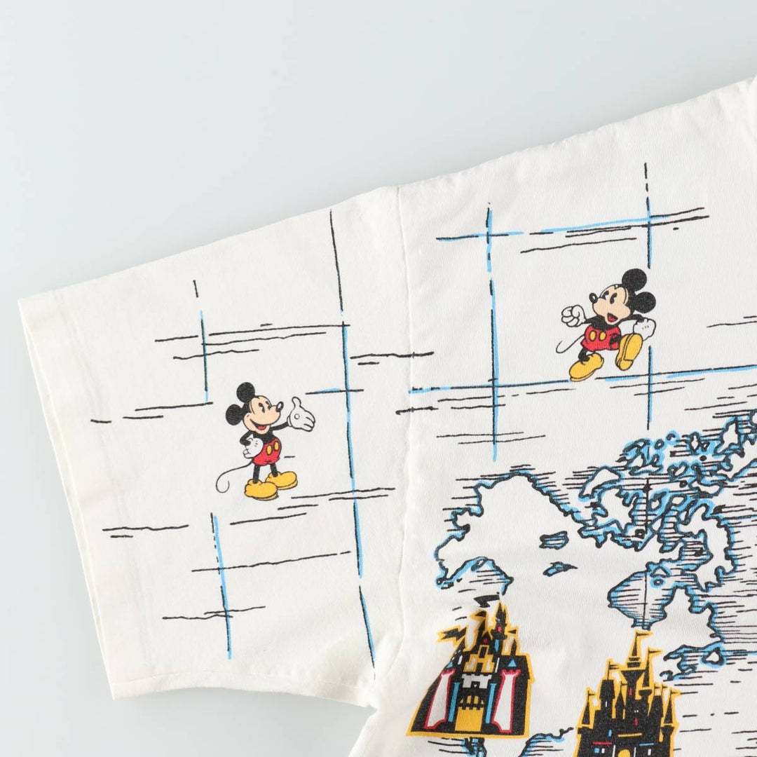 90'S Disney Designs Mickey Mouse All-Over Print Character T-Shirt, Made in USA, Men's Size L (approx.) cotton white type Vintage Second Hand