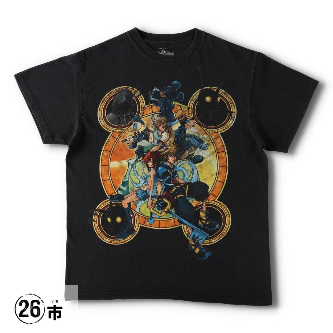 KINGDOM HEARTS (Kingdom Hearts) Video Game Character Print T-Shirt, Men's Size M (approx.) cotton black type Vintage Second Hand