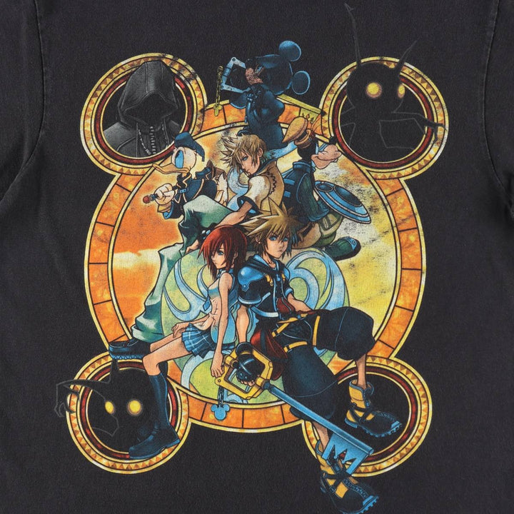 KINGDOM HEARTS (Kingdom Hearts) Video Game Character Print T-Shirt, Men's Size M (approx.) cotton black type Vintage Second Hand