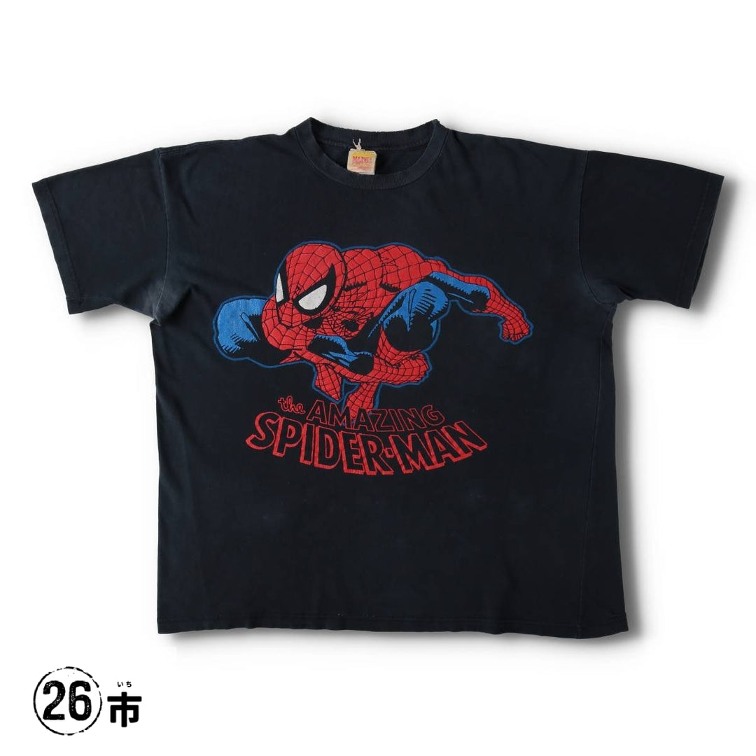 90s-00'S NOVEL Teez DESIGNS SPIDER MAN character print T-shirt, made in Canada, men's size XL equivalent. cotton black type Vintage Second Hand