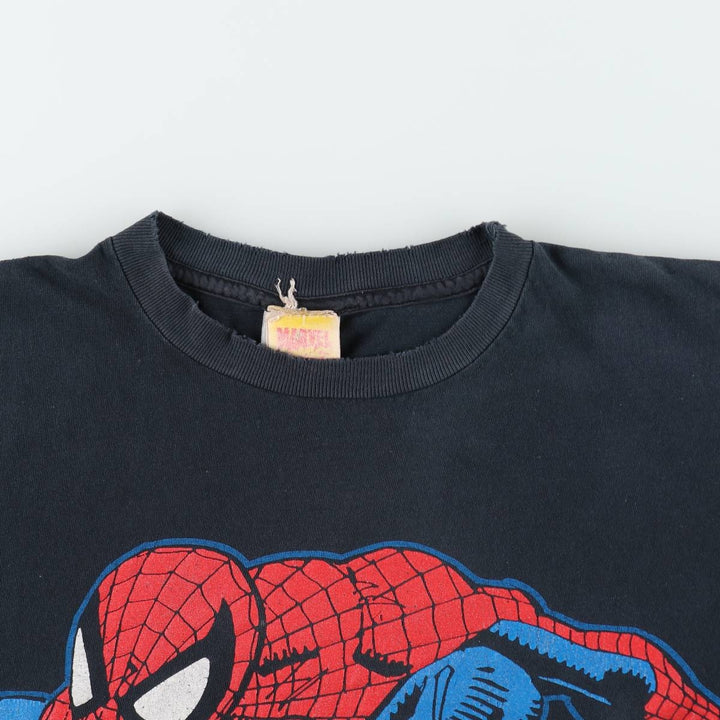 90s-00'S NOVEL Teez DESIGNS SPIDER MAN character print T-shirt, made in Canada, men's size XL equivalent. cotton black type Vintage Second Hand