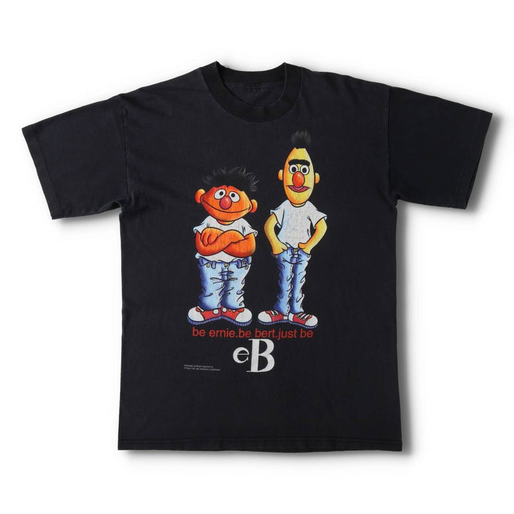90'S Sesame Street Bert & Ernie Character Print T-Shirt, Men's Size M (Equivalent), Vintage unclear black type Vintage Second Hand
