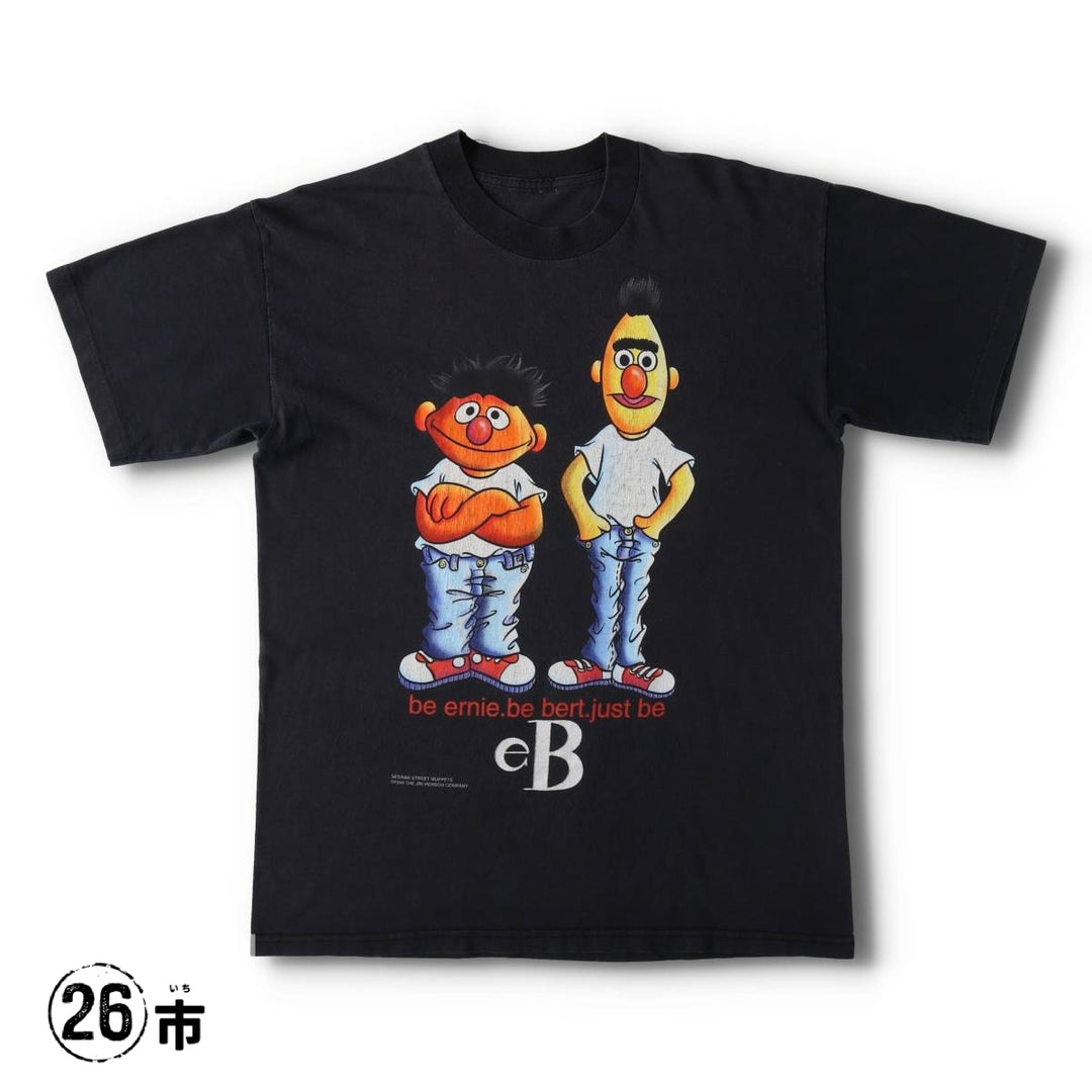 90'S Sesame Street Bert & Ernie Character Print T-Shirt, Men's Size M (Equivalent), Vintage unclear black type Vintage Second Hand