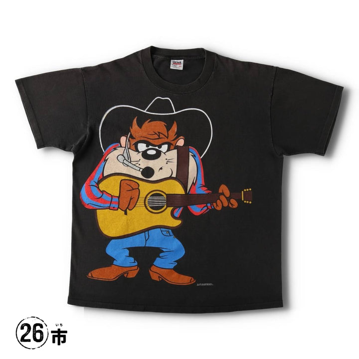 90'S Anvil LOONEY TUNES Tasmanian Devil Character Print T-Shirt, Made in USA, Men's XL equivalent. cotton black type Vintage Second Hand