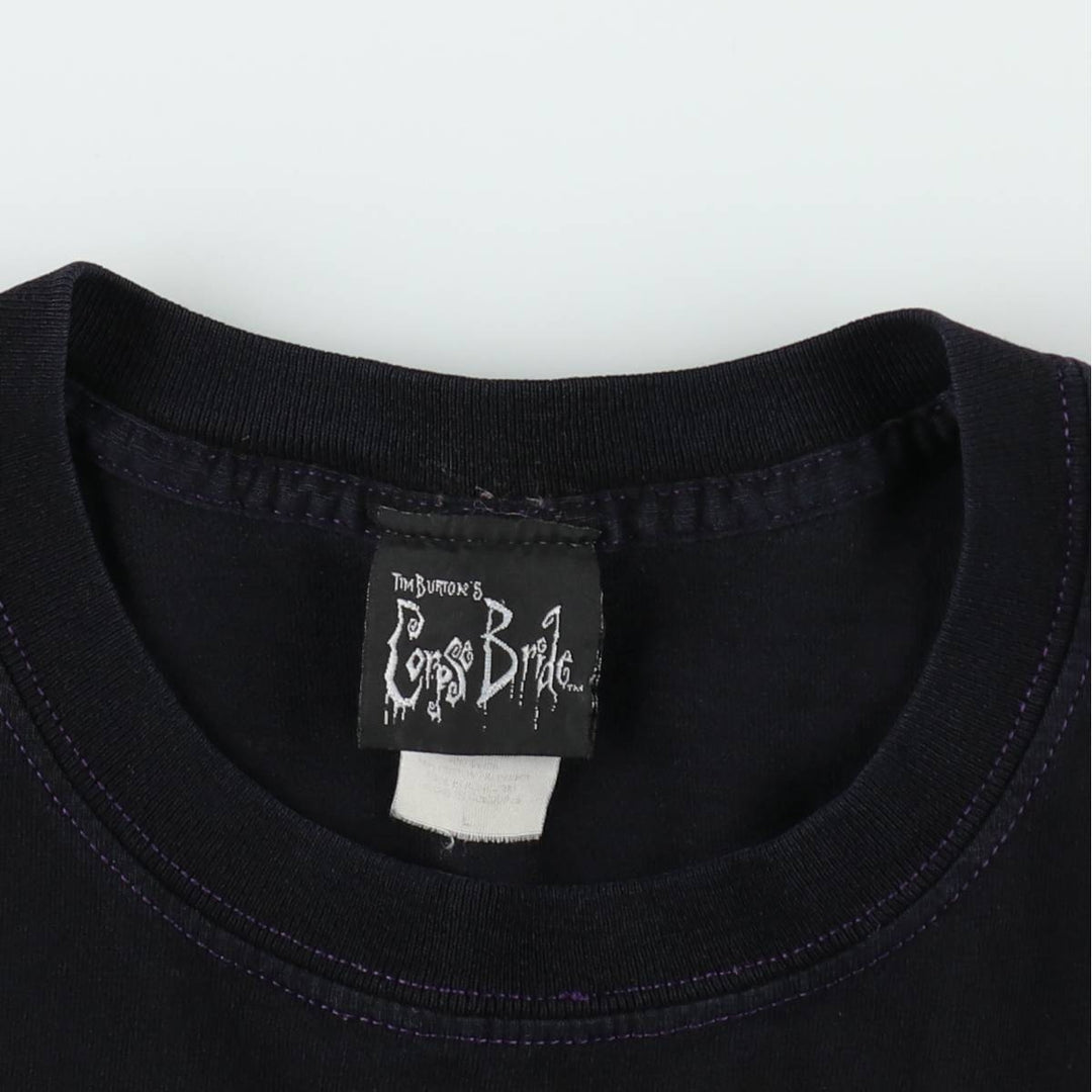 2000'S Tim Burton's Corpse Bride Bone Jungles Skull Pattern Character Print T-Shirt, Men's Size L (approx.) unclear black type Vintage Second Hand