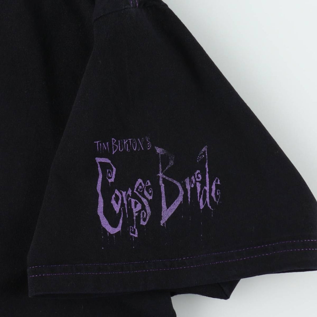 2000'S Tim Burton's Corpse Bride Bone Jungles Skull Pattern Character Print T-Shirt, Men's Size L (approx.) unclear black type Vintage Second Hand