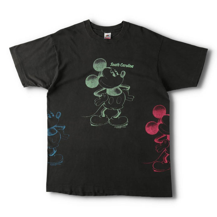 90'S Fruit of the Loom Mickey Mouse character print T-shirt, Made in USA, Men's XL equivalent. cotton black type Vintage Second Hand