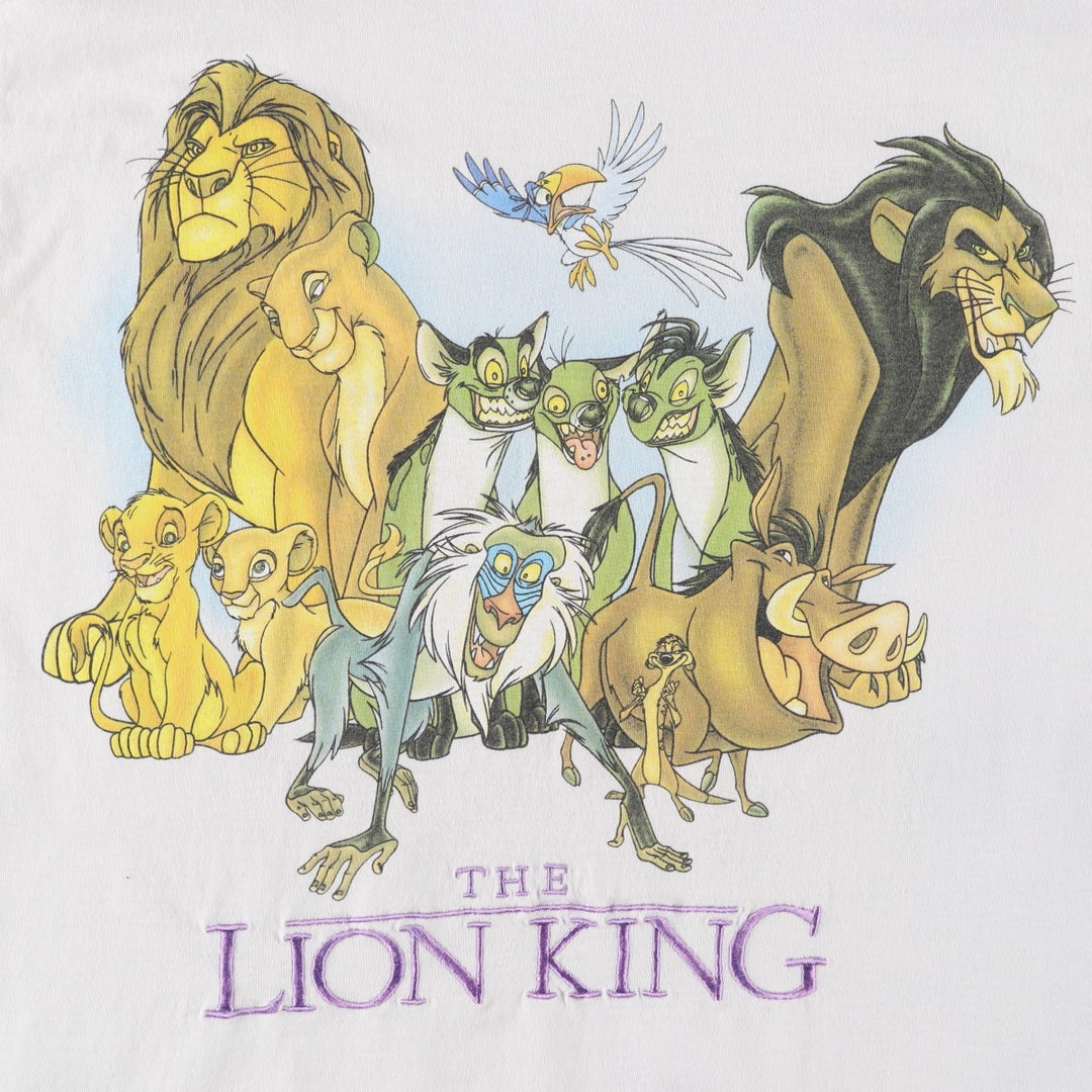 90'S Disney THE LION KING Lion King character print T-shirt men's M size vintage cotton white type Vintage Second Hand
