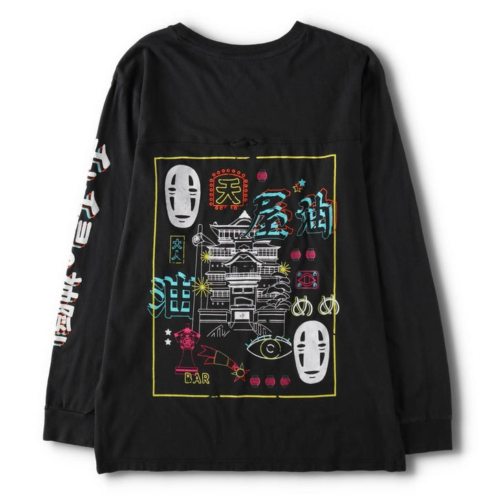 SPIRITED AWAY Spirited Away Anime Character Print Long-Sleeve T-Shirt (Men's Size L) cotton black type Vintage Second Hand