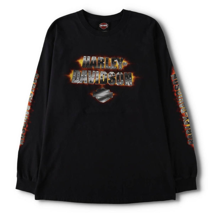 2000'S Harley-Davidson Fire Pattern Motorcycle Long-Sleeve T-Shirt (Men's XL equivalent) cotton black type Vintage Second Hand