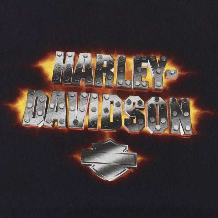 2000'S Harley-Davidson Fire Pattern Motorcycle Long-Sleeve T-Shirt (Men's XL equivalent) cotton black type Vintage Second Hand