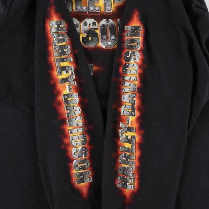 2000'S Harley-Davidson Fire Pattern Motorcycle Long-Sleeve T-Shirt (Men's XL equivalent) cotton black type Vintage Second Hand