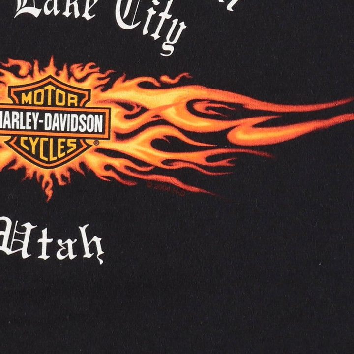 2000'S Harley-Davidson Fire Pattern Motorcycle Long-Sleeve T-Shirt (Men's XL equivalent) cotton black type Vintage Second Hand