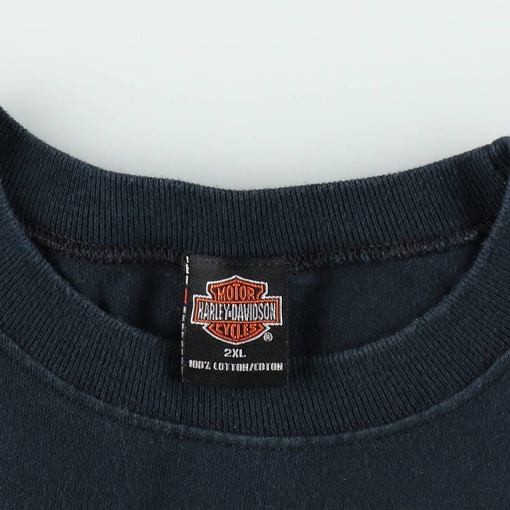 2000'S Harley-Davidson Fire Pattern Eagle Pattern Motorcycle Long-Sleeve T-Shirt, Made in USA, Men's XXL equivalent. cotton black type Vintage Second Hand