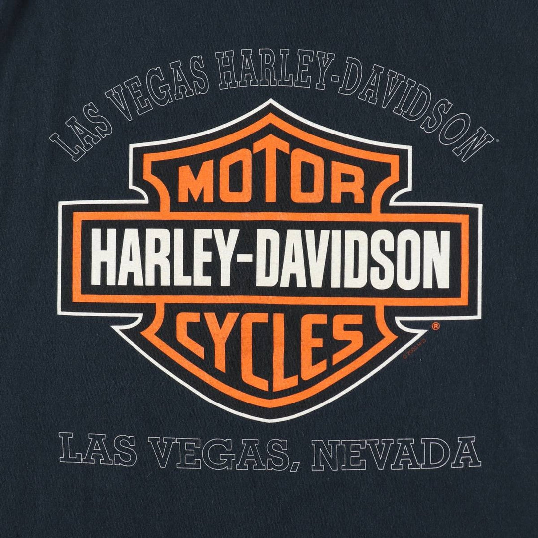 2000'S Harley-Davidson Fire Pattern Eagle Pattern Motorcycle Long-Sleeve T-Shirt, Made in USA, Men's XXL equivalent. cotton black type Vintage Second Hand