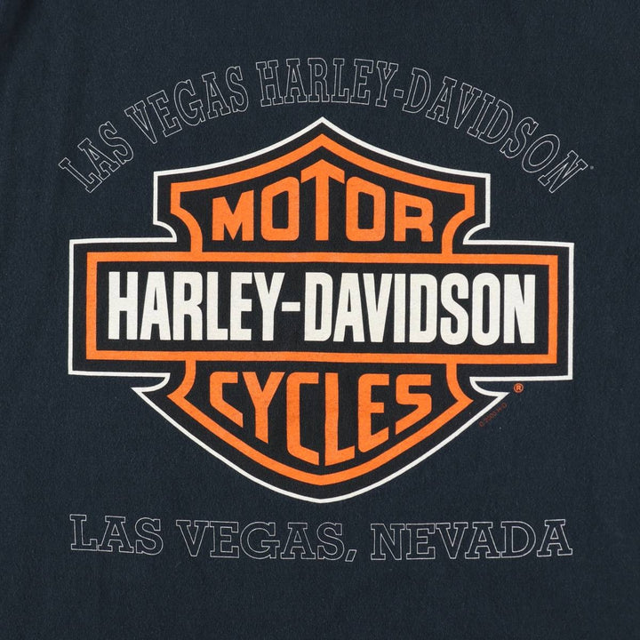 2000'S Harley-Davidson Fire Pattern Eagle Pattern Motorcycle Long-Sleeve T-Shirt, Made in USA, Men's XXL equivalent. cotton black type Vintage Second Hand