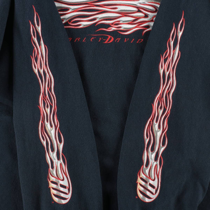 2000'S Harley-Davidson Fire Pattern Eagle Pattern Motorcycle Long-Sleeve T-Shirt, Made in USA, Men's XXL equivalent. cotton black type Vintage Second Hand