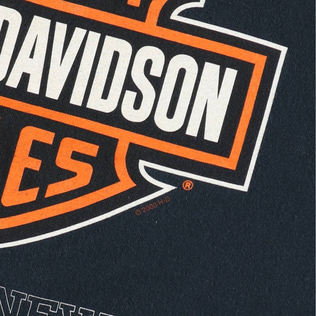 2000'S Harley-Davidson Fire Pattern Eagle Pattern Motorcycle Long-Sleeve T-Shirt, Made in USA, Men's XXL equivalent. cotton black type Vintage Second Hand