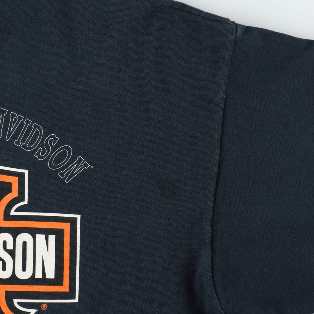 2000'S Harley-Davidson Fire Pattern Eagle Pattern Motorcycle Long-Sleeve T-Shirt, Made in USA, Men's XXL equivalent. cotton black type Vintage Second Hand