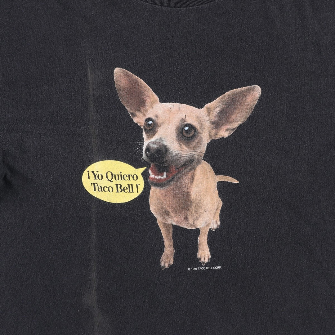 90'S TULTEX TACO BELL Taco Bell Dog Print Advertising T-Shirt, Men's XL (approx.), Vintage cotton black type Vintage Second Hand