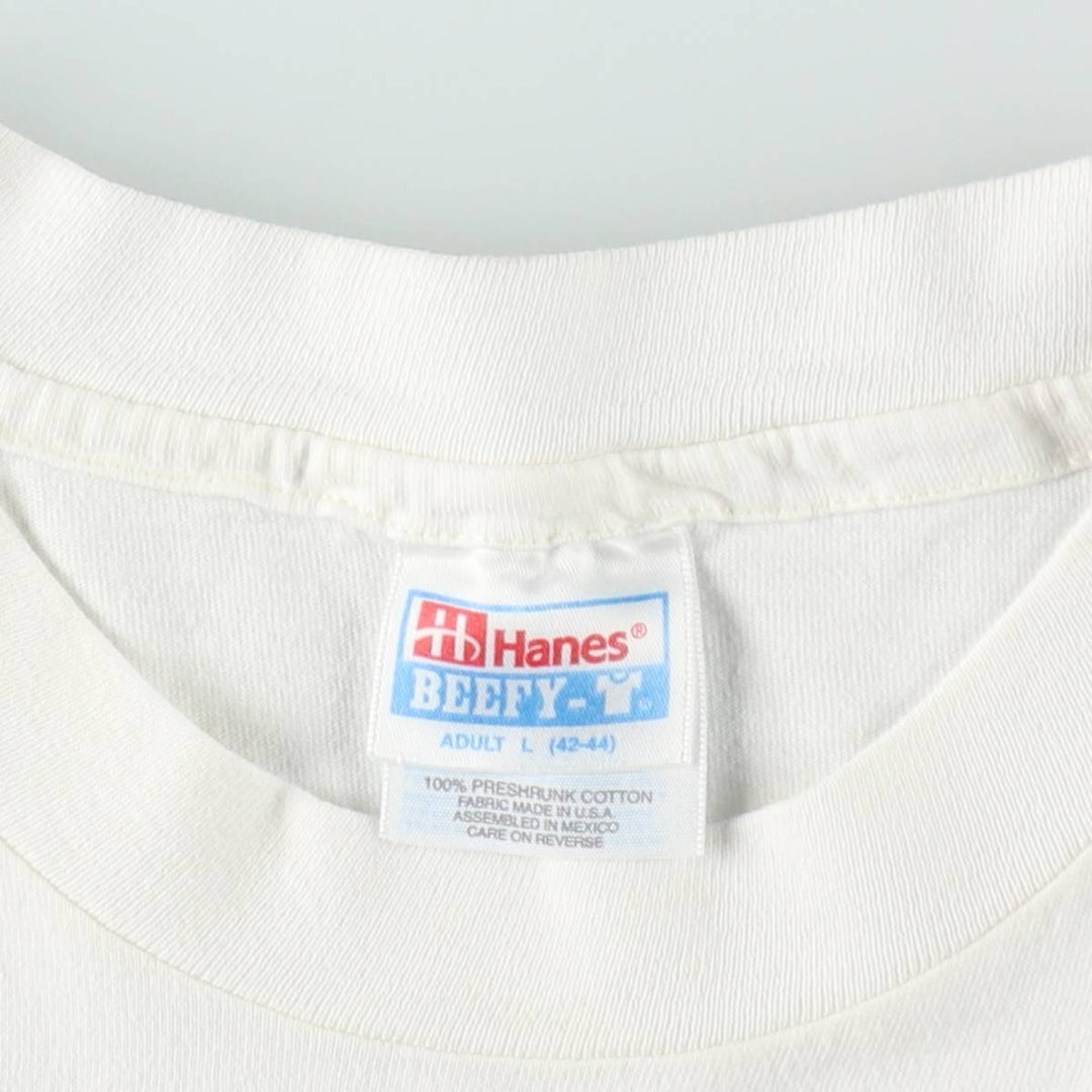 90s-00'S Hanes BEEFY-T Blue Tag Sistine Madonna Raphael Long-Sleeve T-Shirt (Men's Size L) cotton white type Vintage Second Hand