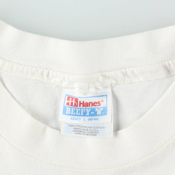 90s-00'S Hanes BEEFY-T Blue Tag Sistine Madonna Raphael Long-Sleeve T-Shirt (Men's Size L) cotton white type Vintage Second Hand