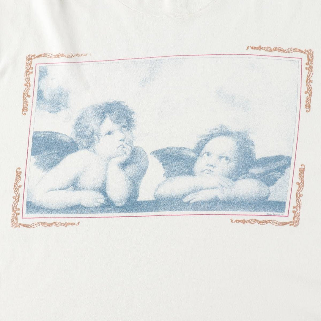90s-00'S Hanes BEEFY-T Blue Tag Sistine Madonna Raphael Long-Sleeve T-Shirt (Men's Size L) cotton white type Vintage Second Hand