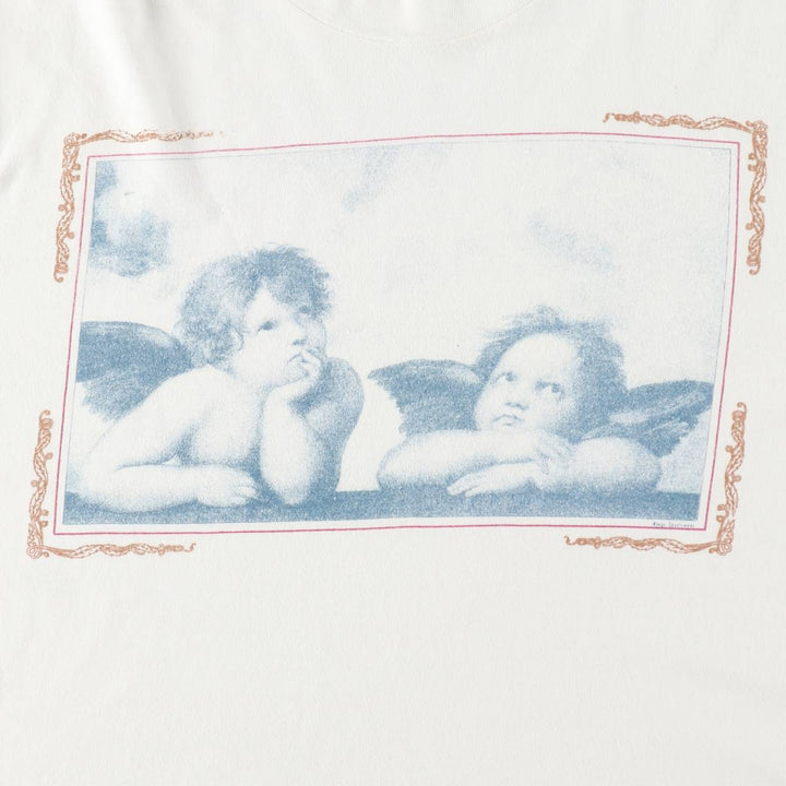 90s-00'S Hanes BEEFY-T Blue Tag Sistine Madonna Raphael Long-Sleeve T-Shirt (Men's Size L) cotton white type Vintage Second Hand