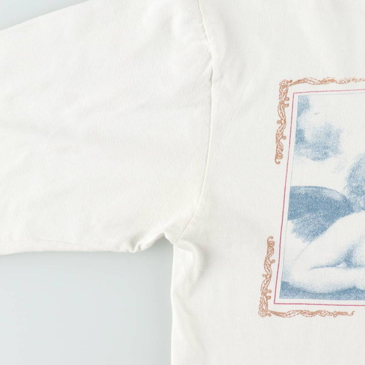 90s-00'S Hanes BEEFY-T Blue Tag Sistine Madonna Raphael Long-Sleeve T-Shirt (Men's Size L) cotton white type Vintage Second Hand