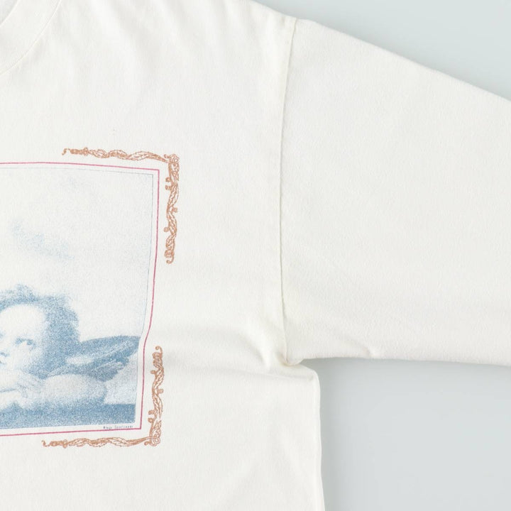 90s-00'S Hanes BEEFY-T Blue Tag Sistine Madonna Raphael Long-Sleeve T-Shirt (Men's Size L) cotton white type Vintage Second Hand