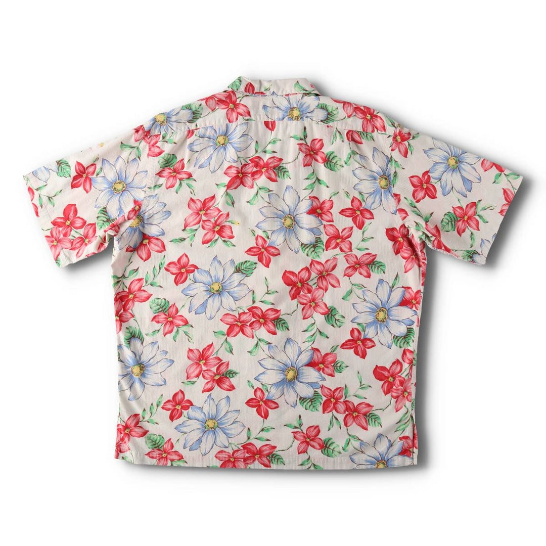 Ralph Lauren POLO by Ralph Lauren BERKLEY Floral Seersucker Hawaiian Aloha Shirt, Boxy Shirt, Men's Size L (approx.) cotton ivory Vintage Second Hand