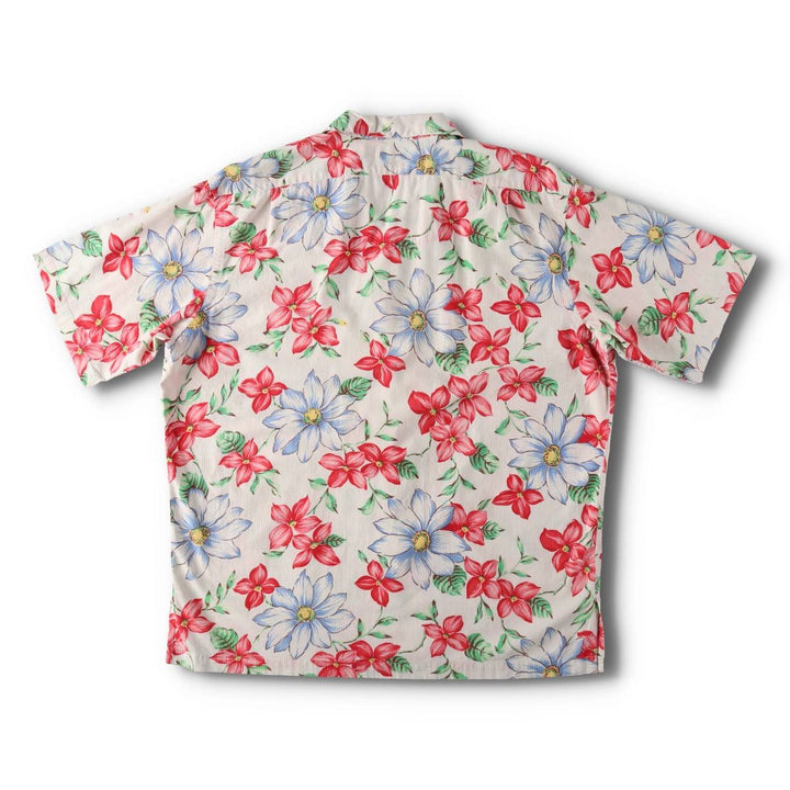Ralph Lauren POLO by Ralph Lauren BERKLEY Floral Seersucker Hawaiian Aloha Shirt, Boxy Shirt, Men's Size L (approx.) cotton ivory Vintage Second Hand