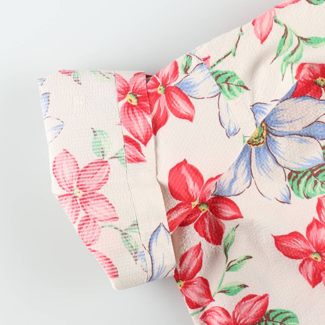 Ralph Lauren POLO by Ralph Lauren BERKLEY Floral Seersucker Hawaiian Aloha Shirt, Boxy Shirt, Men's Size L (approx.) cotton ivory Vintage Second Hand