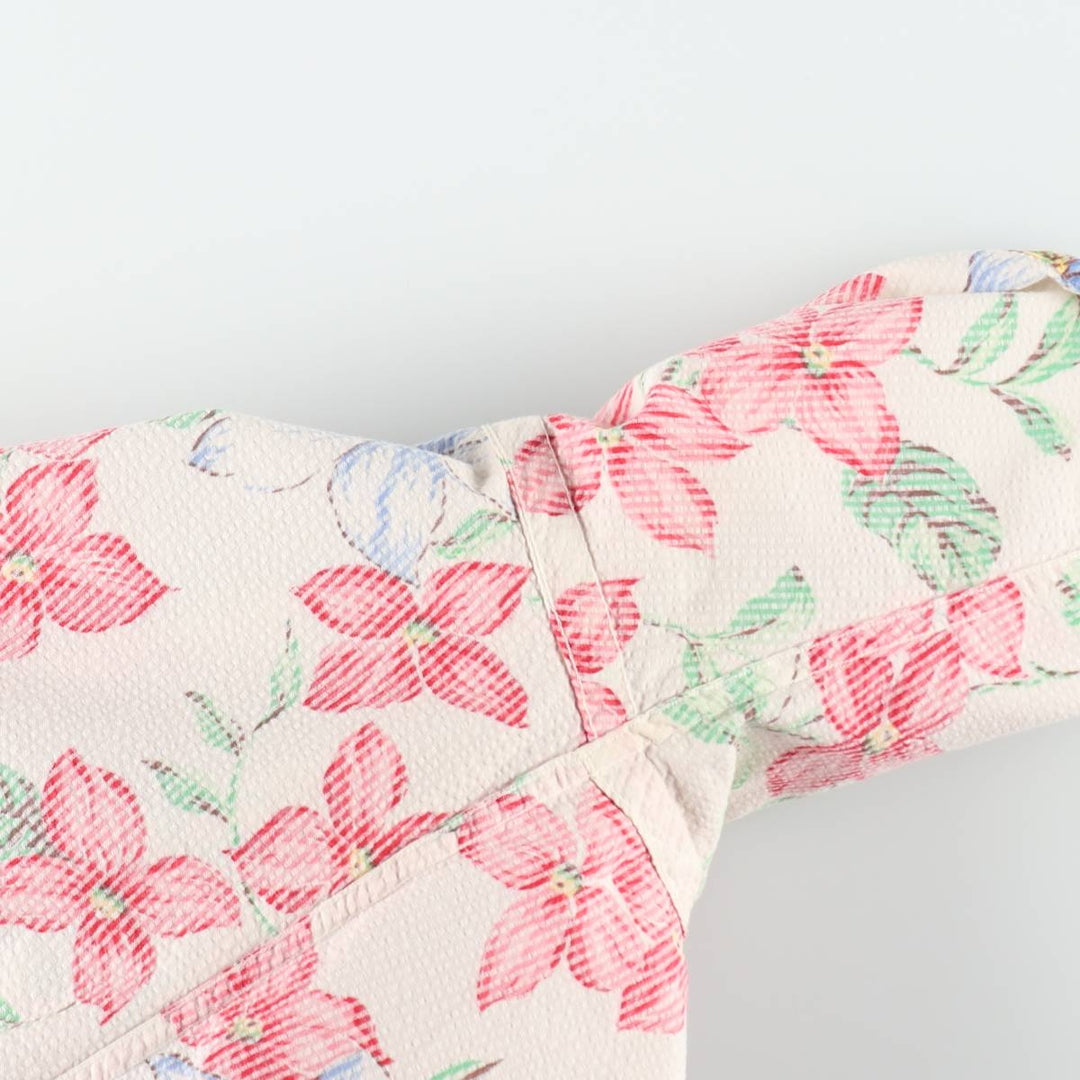 Ralph Lauren POLO by Ralph Lauren BERKLEY Floral Seersucker Hawaiian Aloha Shirt, Boxy Shirt, Men's Size L (approx.) cotton ivory Vintage Second Hand