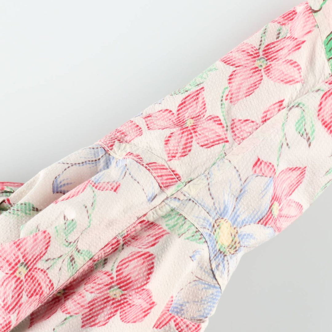 Ralph Lauren POLO by Ralph Lauren BERKLEY Floral Seersucker Hawaiian Aloha Shirt, Boxy Shirt, Men's Size L (approx.) cotton ivory Vintage Second Hand