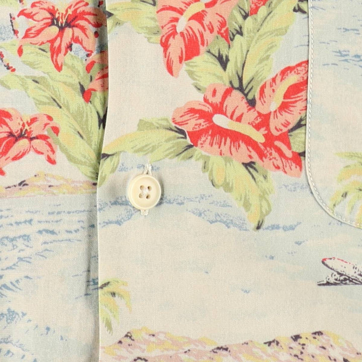 90'S Ralph Lauren Polo Sport all-over print open-collar rayon Hawaiian Aloha shirt, boxy fit, men's size M (approx.) Rayon Blue type light blue Vintage Second Hand