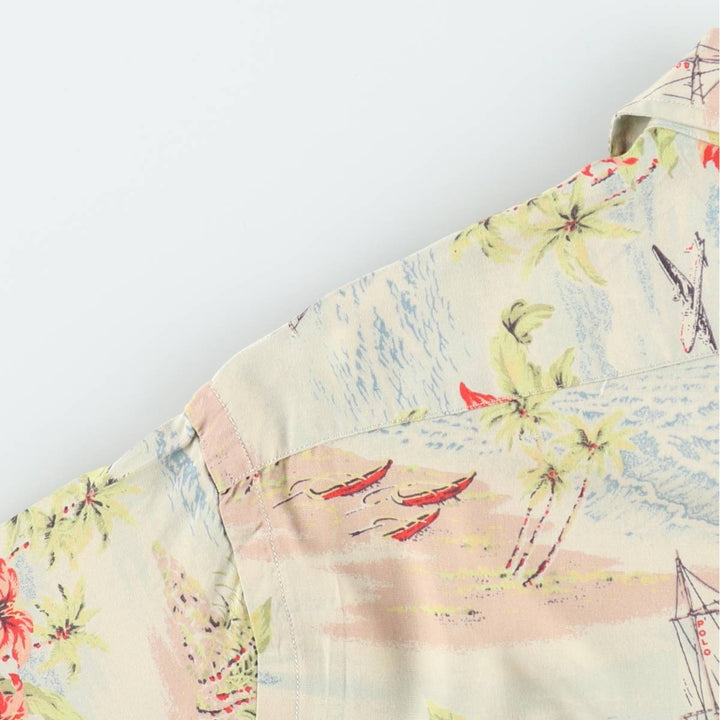 90'S Ralph Lauren Polo Sport all-over print open-collar rayon Hawaiian Aloha shirt, boxy fit, men's size M (approx.) Rayon Blue type light blue Vintage Second Hand