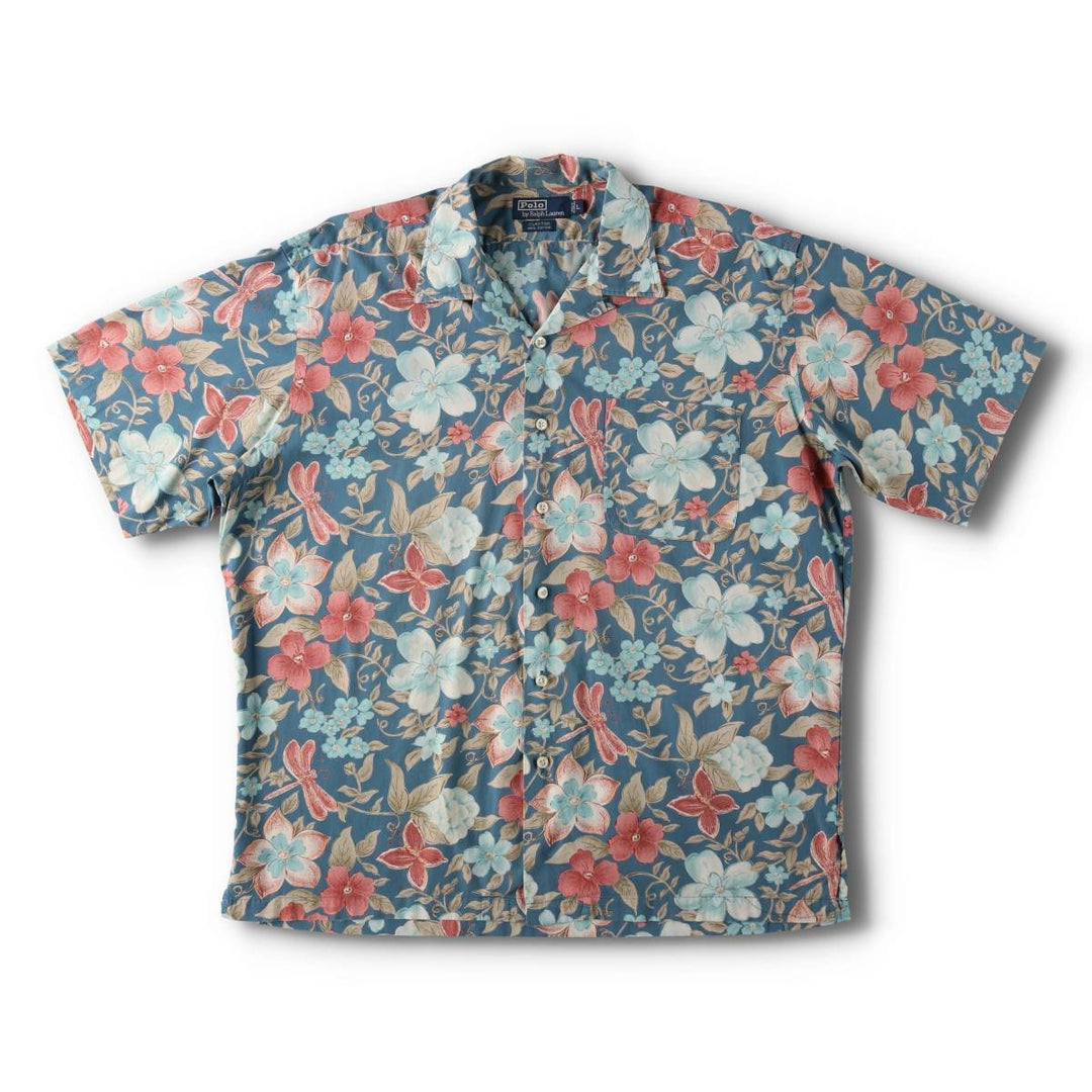 Ralph Lauren POLO by Ralph Lauren CLAYTON Floral Open Collar Hawaiian Aloha Shirt Box Shirt Men's Size L (approx.) cotton blue type Vintage Second Hand