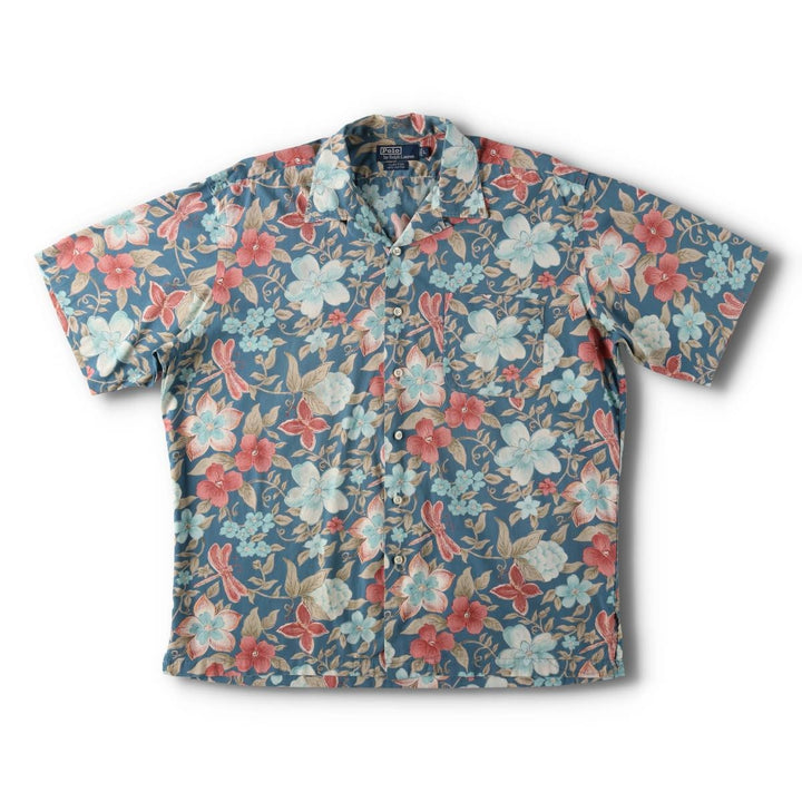 Ralph Lauren POLO by Ralph Lauren CLAYTON Floral Open Collar Hawaiian Aloha Shirt Box Shirt Men's Size L (approx.) cotton blue type Vintage Second Hand