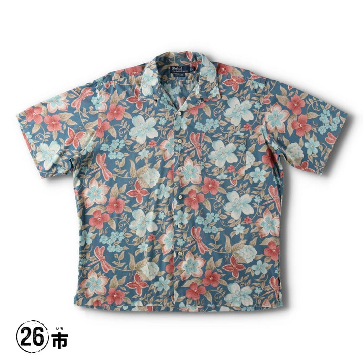 Ralph Lauren POLO by Ralph Lauren CLAYTON Floral Open Collar Hawaiian Aloha Shirt Box Shirt Men's Size L (approx.) cotton blue type Vintage Second Hand