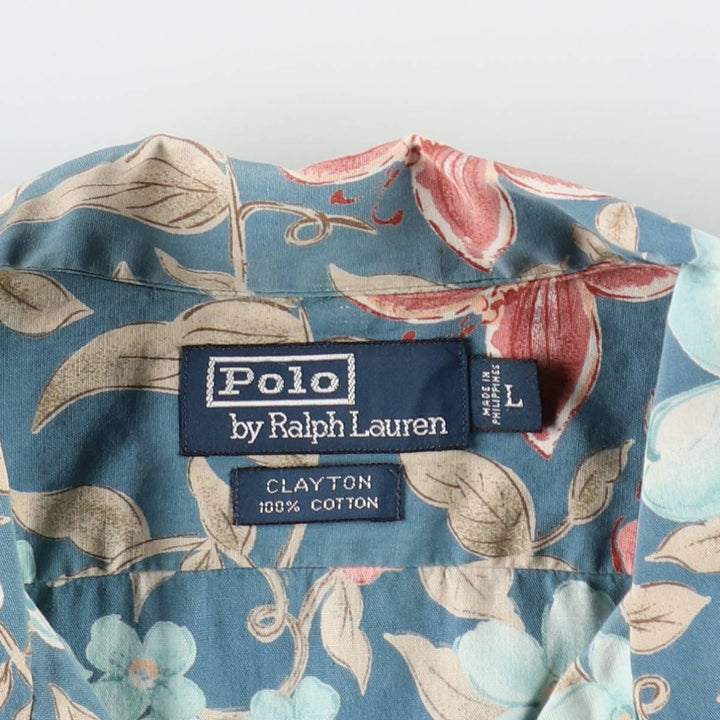 Ralph Lauren POLO by Ralph Lauren CLAYTON Floral Open Collar Hawaiian Aloha Shirt Box Shirt Men's Size L (approx.) cotton blue type Vintage Second Hand