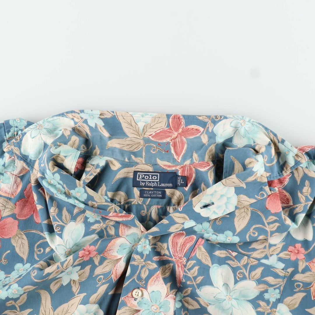 Ralph Lauren POLO by Ralph Lauren CLAYTON Floral Open Collar Hawaiian Aloha Shirt Box Shirt Men's Size L (approx.) cotton blue type Vintage Second Hand