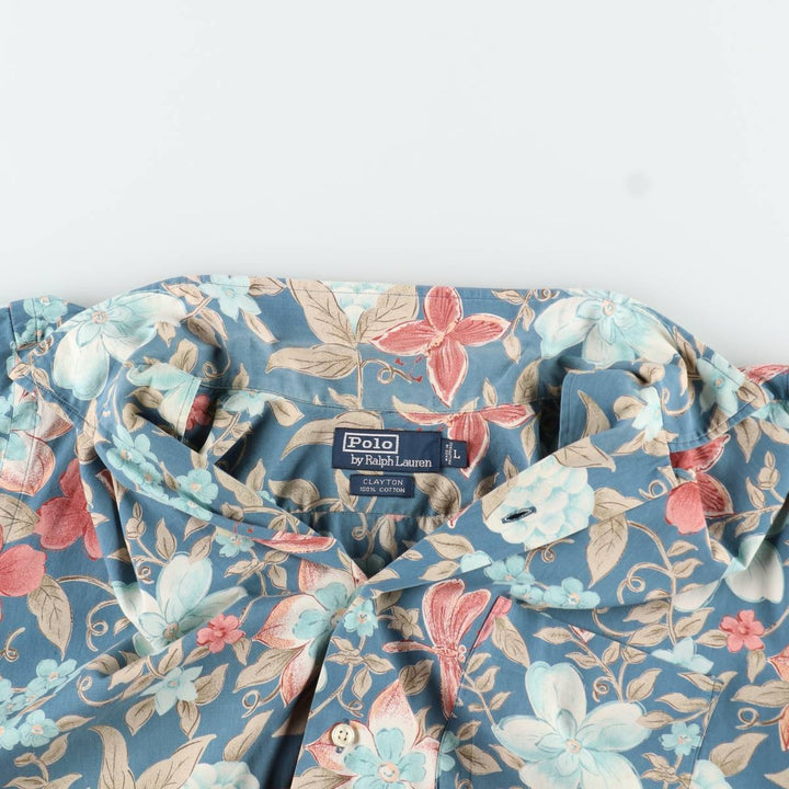 Ralph Lauren POLO by Ralph Lauren CLAYTON Floral Open Collar Hawaiian Aloha Shirt Box Shirt Men's Size L (approx.) cotton blue type Vintage Second Hand