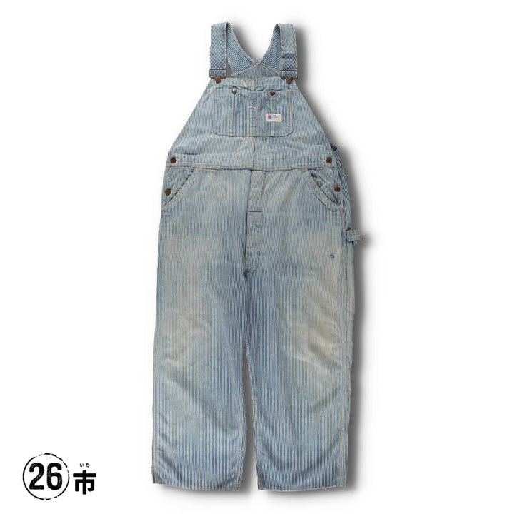Big size 1950s-1960'S BIG ALLIED striped hickory stripe overalls, men's size W41 equivalent, vintage. unclear blue type Vintage Second Hand