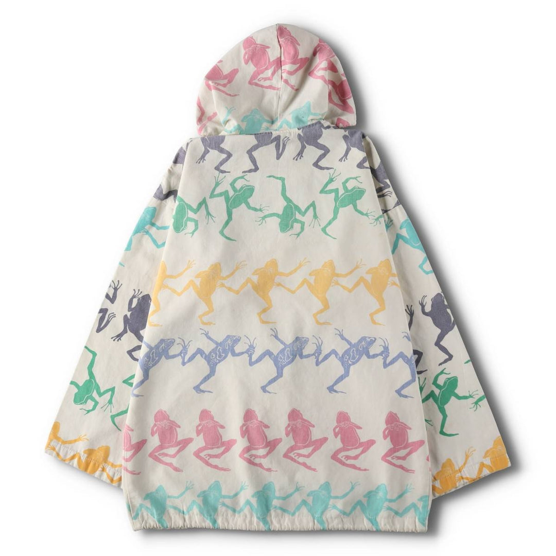 80s-90'S MICHIGAN RAG CO All-over Frog Pattern Poly/Cotton Hoodie, Men's Size L (Equivalent), Vintage cotton white type Vintage Second Hand