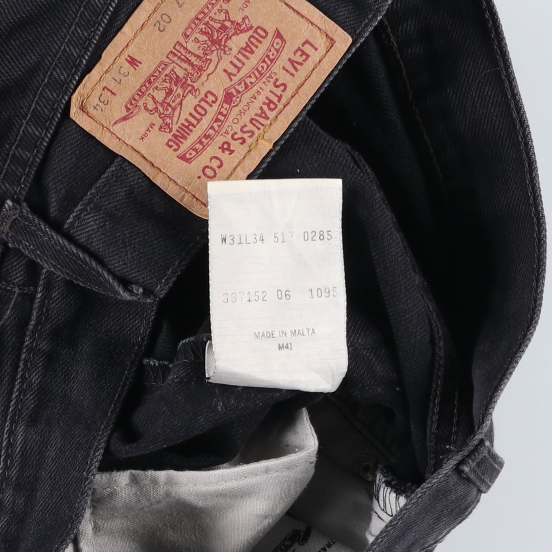 1990'S Levi's 517-0285 Euro Model Black Denim Tapered Jeans, Women's Size L (W30 equivalent), Vintage cotton black type Vintage Second Hand